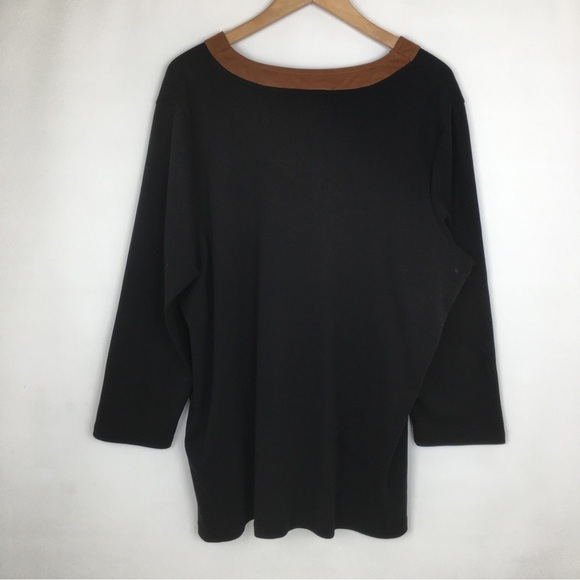 Lauren Ralph Lauren Women’s Tunic Top Black with Brown Faux Suede Trim Size 3X - Picture 11 of 12